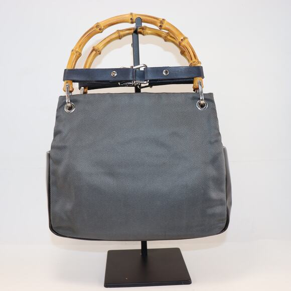 Gucci Black Nylon Bamboo Handle Tote Italy w/ Handle Shapers Included - Picture 2 of 8